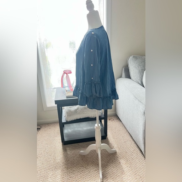 Ali Miles Blue Ruffled Boxy Blouse Size PL - Picture 4 of 7